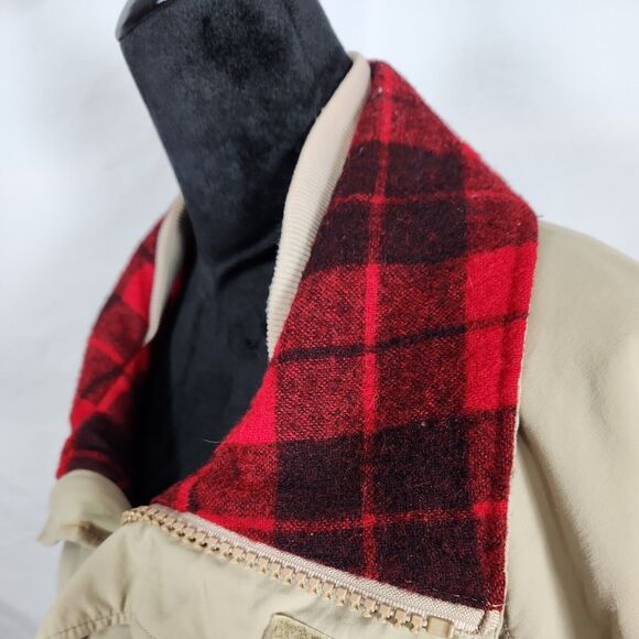 Lands End Barn Coat Mens XL Tan Zip Made in USA Flannel Lined Jacket Outerwear - Picture 11 of 13